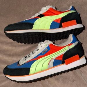 Puma Men’s Neon Yellow, Blue & Orange Retro Runner Sneakers